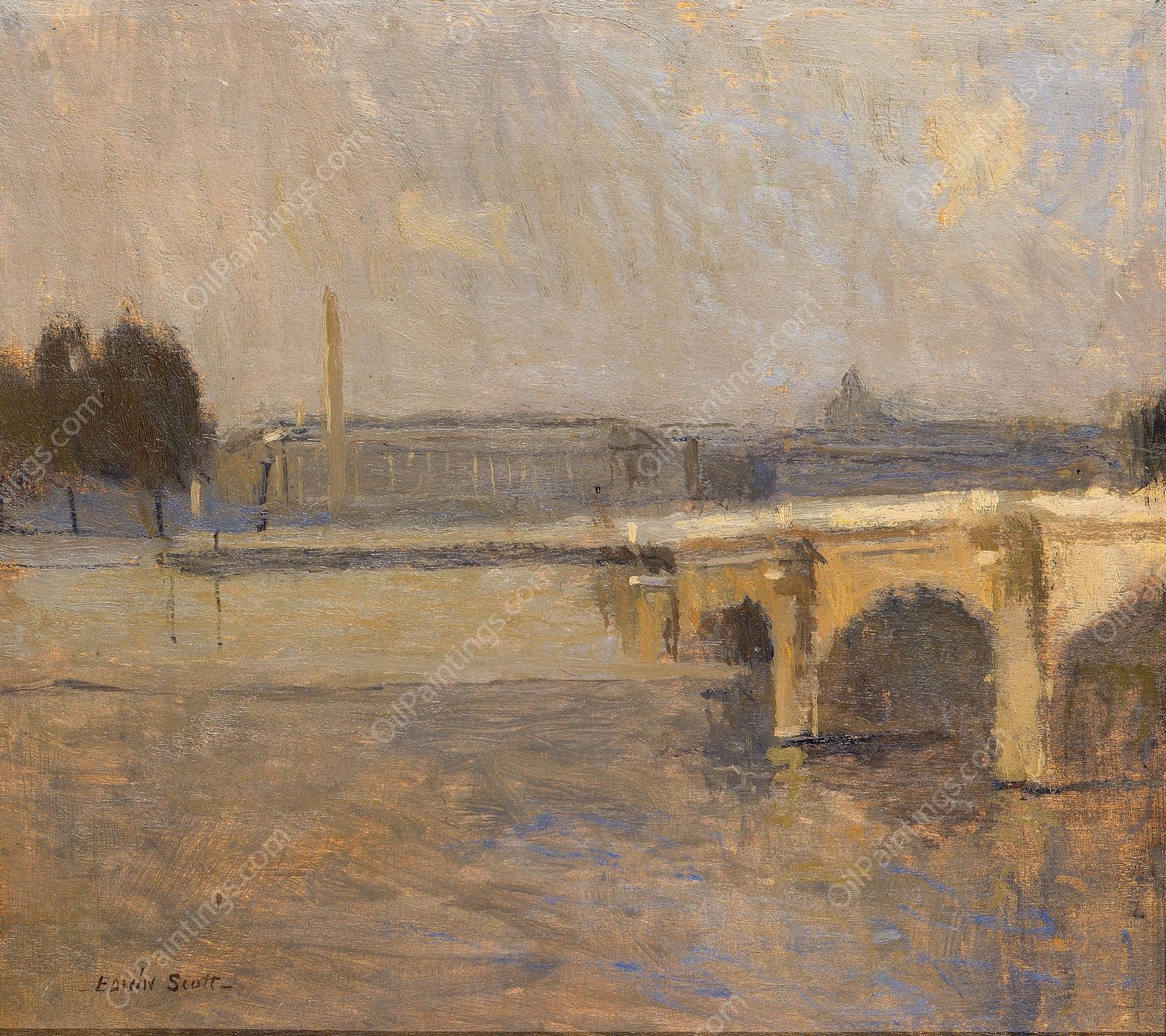 Seine at Paris, Pont de la Concorde by Frank Edwin Scott - Hand-Painted Oil Painting Reproduction