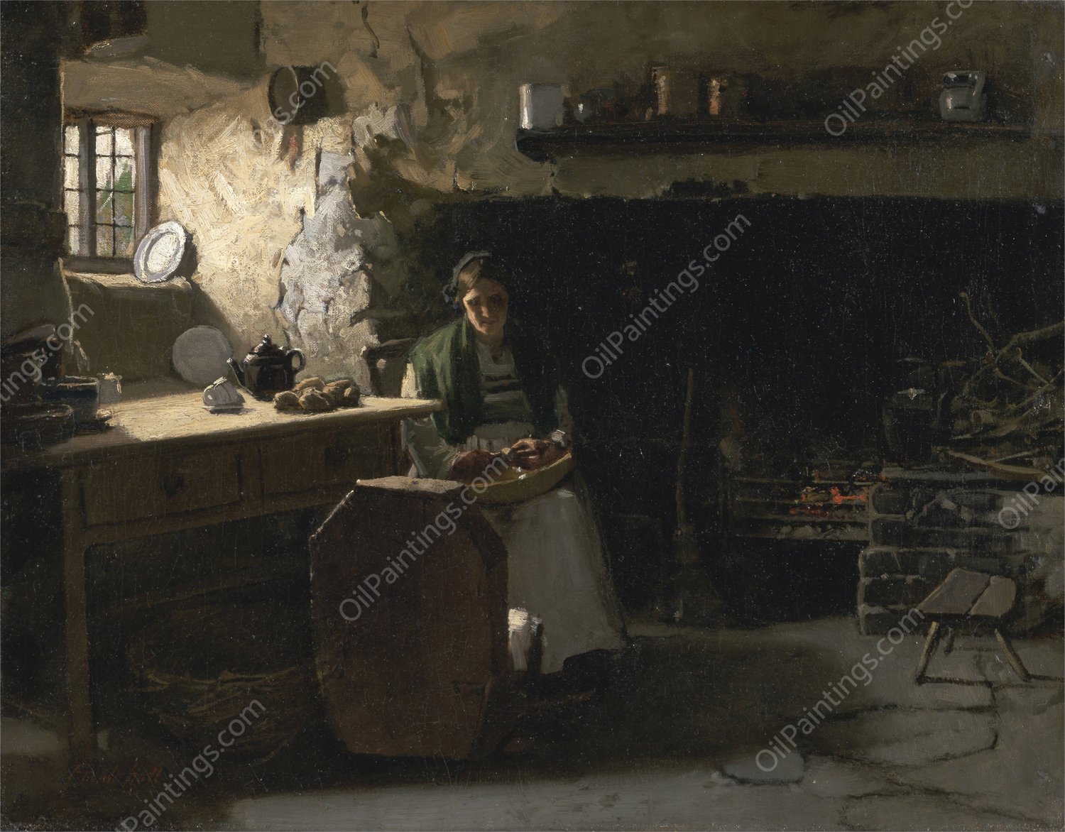 Peeling Potatoes by Frank Holl - Hand-Painted Oil Painting Reproduction