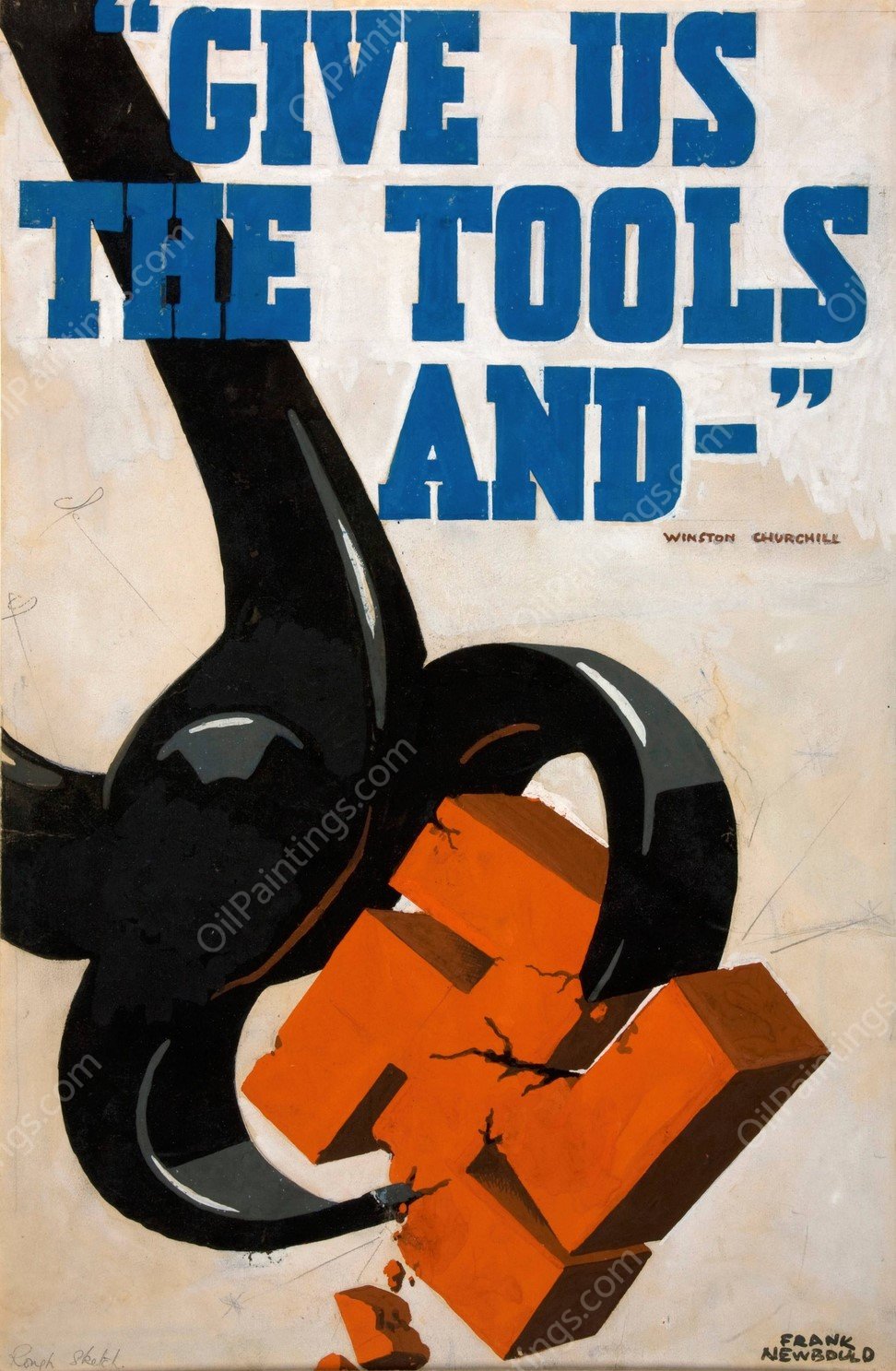 Give us the tools and- - Winston Churchill  by Frank Newbould - Hand-Painted Oil Painting Reproduction