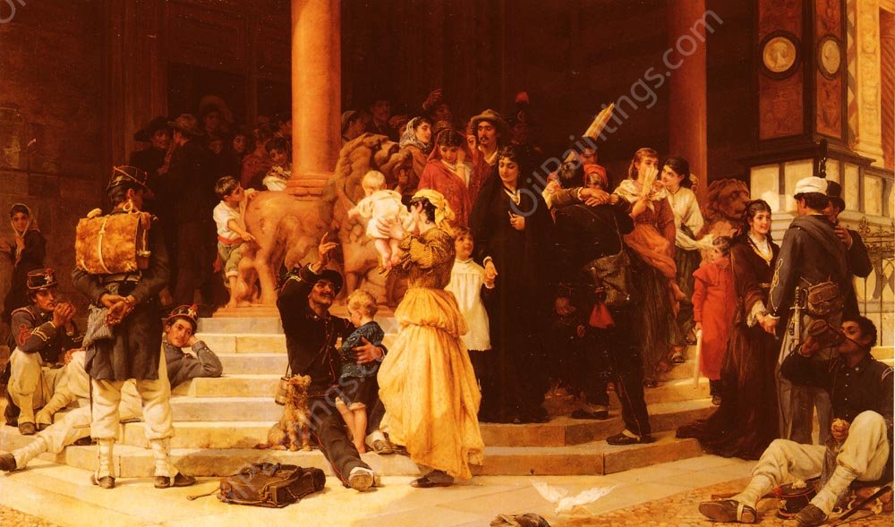 Home After Service by Frank William Warwick Topham - Hand-Painted Oil Painting Reproduction