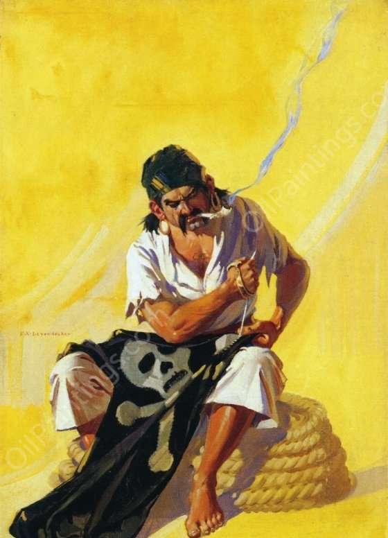 Mending the Pirate Flag by Frank Xavier Leyendecker - Hand-Painted Oil Painting Reproduction