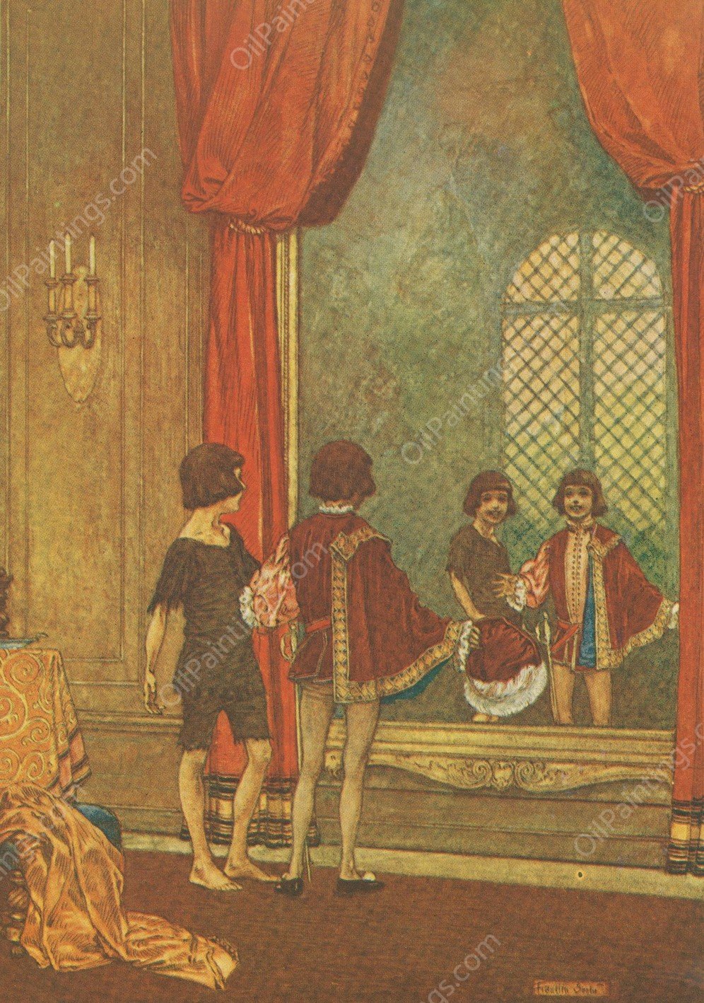 The two went and stood side by side before a great mirror, and lo, a miracle! by Franklin Booth - Hand-Painted Oil Painting Reproduction