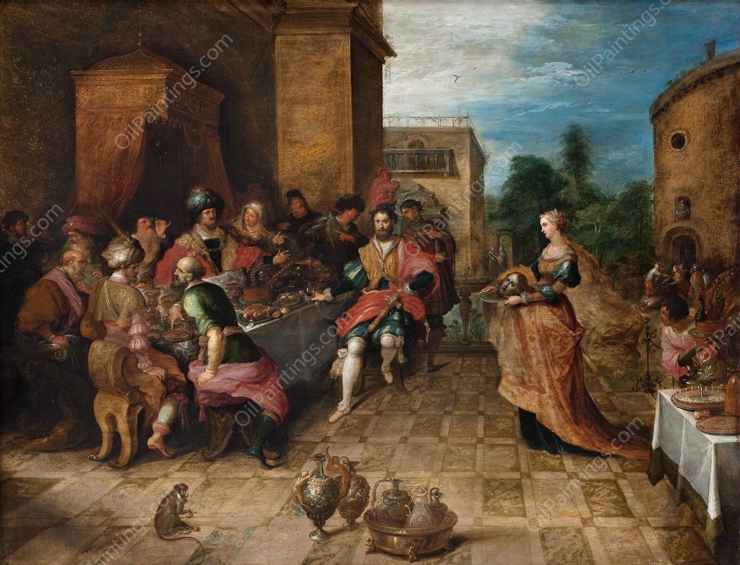 The Banquet of Herod. Salome Presents the Head of John the Baptist  by Frans Francken The Younger - Hand-Painted Oil Painting Reproduction