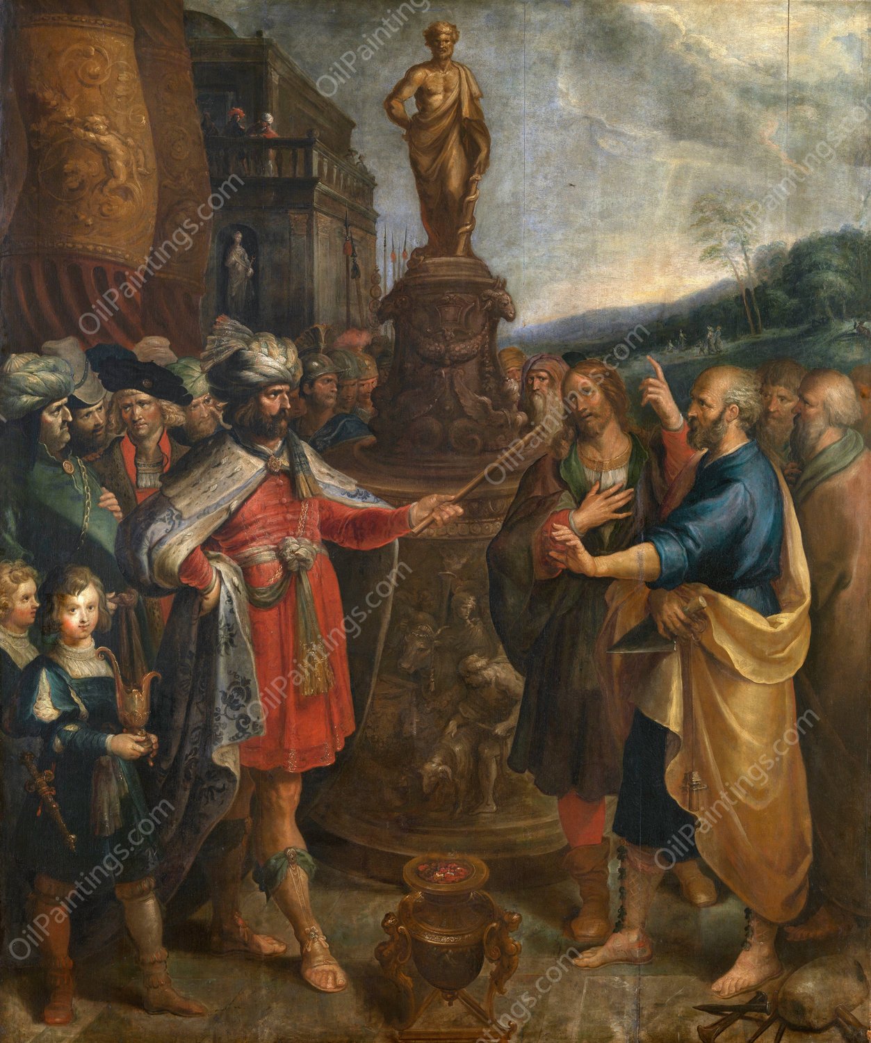 The Emperor Diocletian shows the Statue of Asclepius  by Frans Francken The Younger - Hand-Painted Oil Painting Reproduction