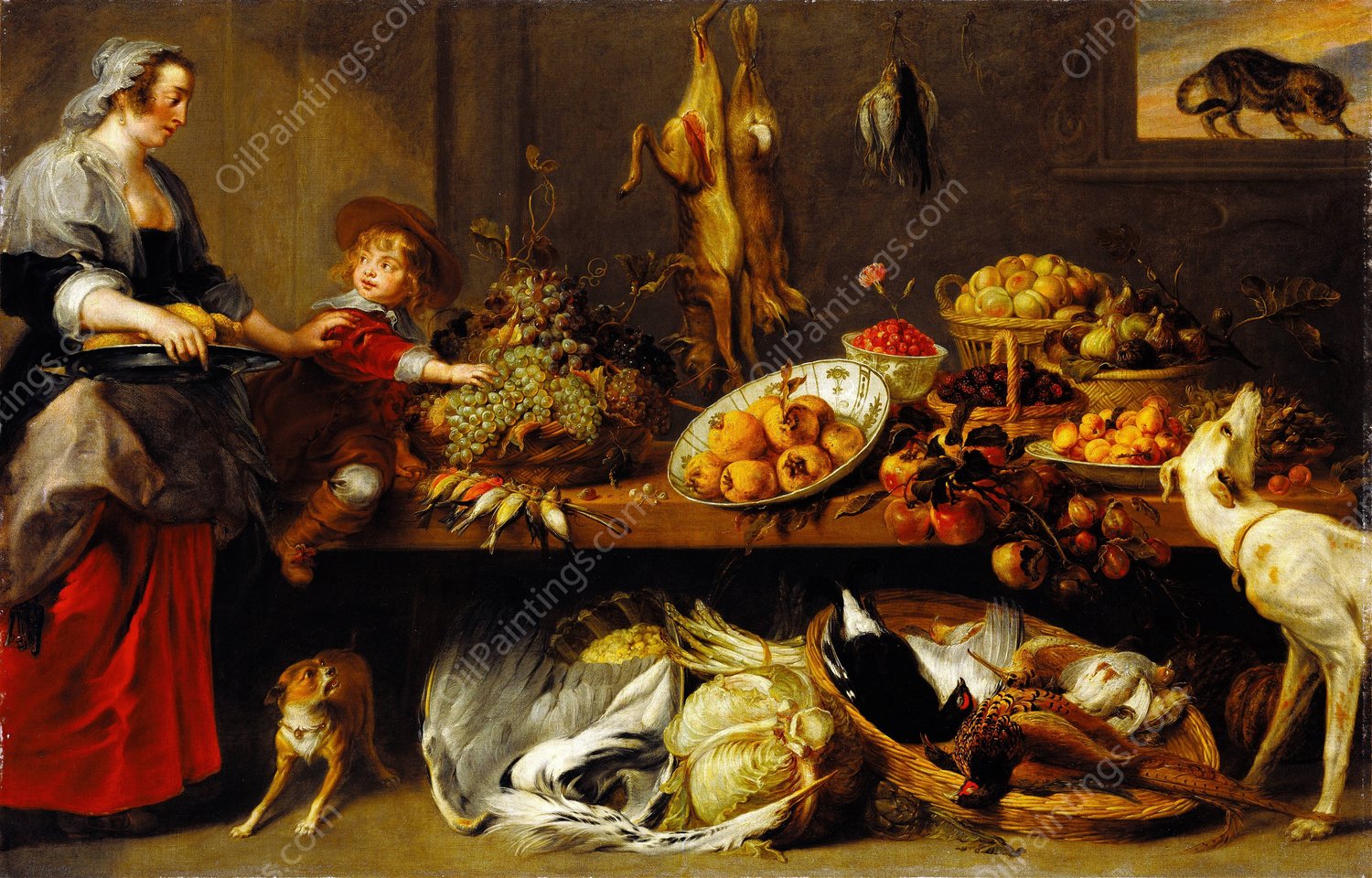 Kitchen Still Life with a Maid and Young Boy  by Frans Snyders - Hand-Painted Oil Painting Reproduction