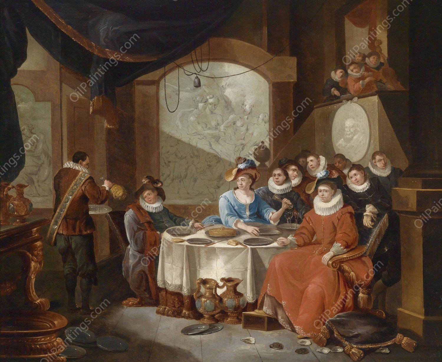 Elegante Gesellschaft bei einem festlichen Essen by Frans Xaver Hendrick Verbeeck - Hand-Painted Oil Painting Reproduction
