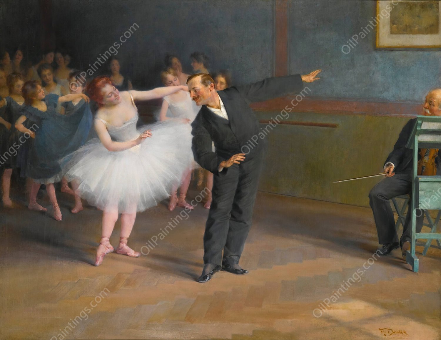 The dancing school, Prague by Frantisek Dvorak - Hand-Painted Oil Painting Reproduction