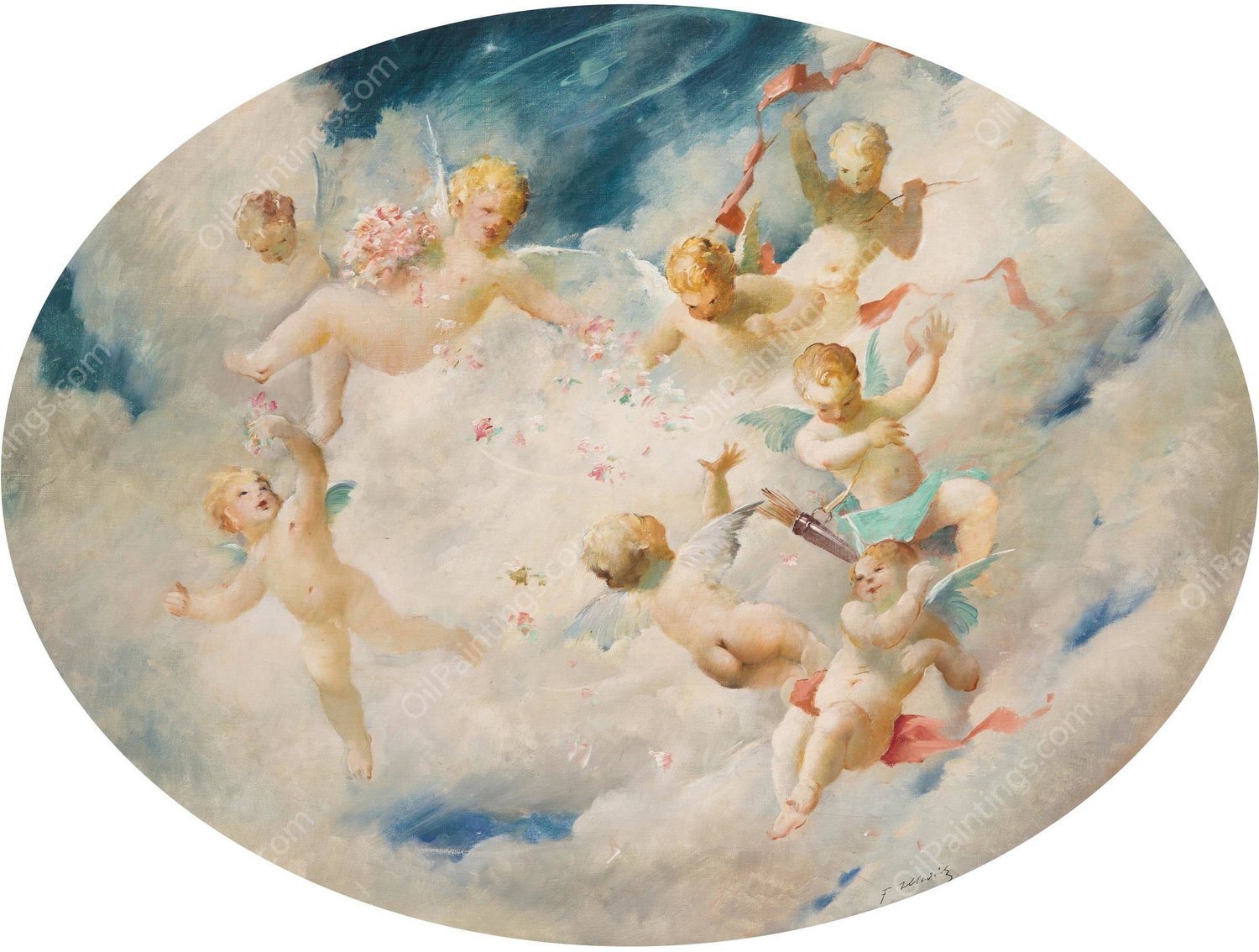 Cupids by Frantisek Hladik - Hand-Painted Oil Painting Reproduction