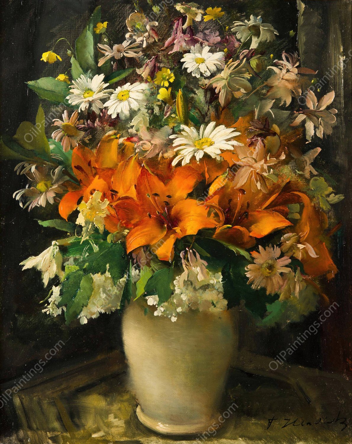 Flowers in a Vase by Frantisek Hladik - Hand-Painted Oil Painting Reproduction