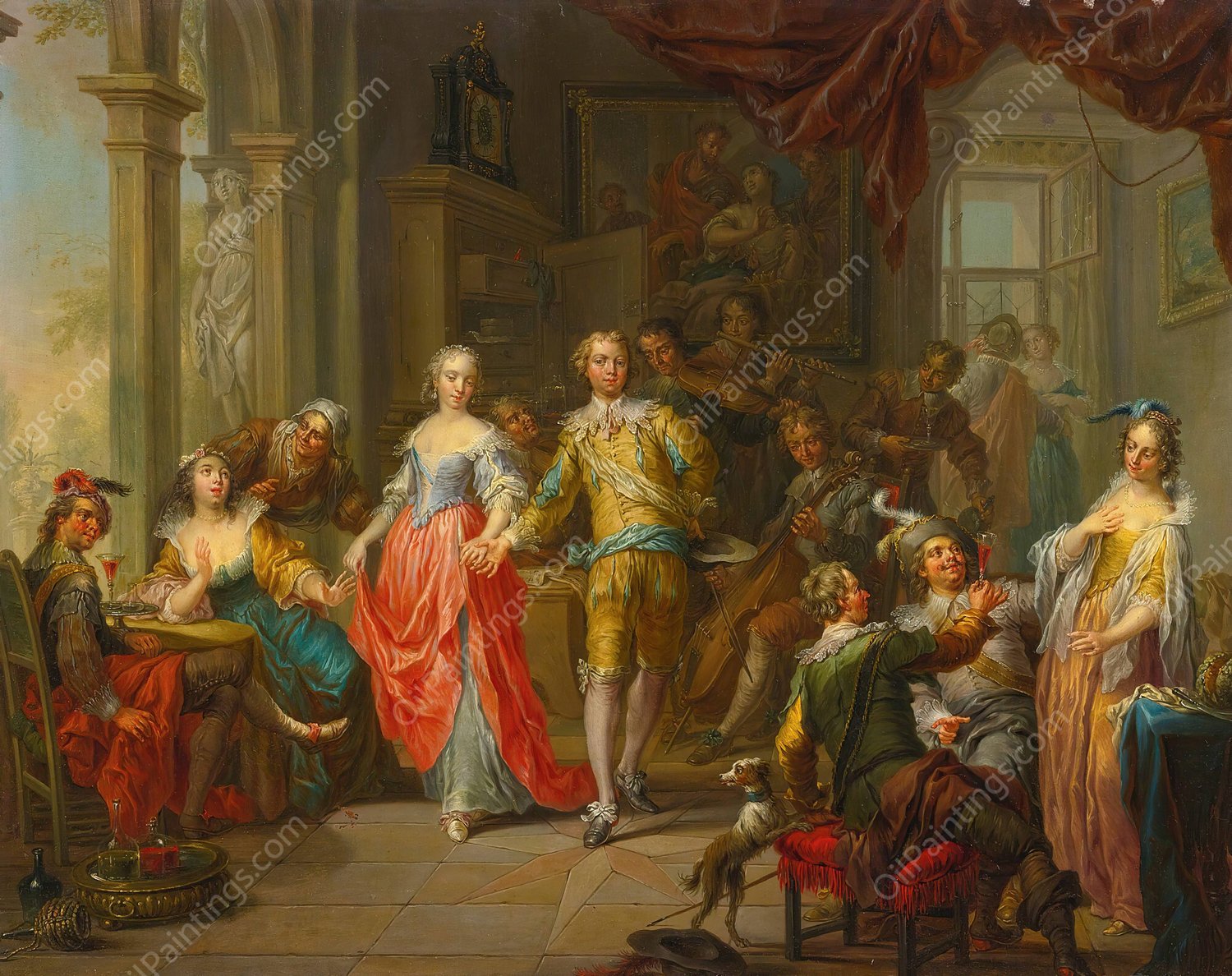 An Elegant Company, With Figures Playing Musical Instruments And Merrymaking In An Interior by Franz Christoph Janneck - Hand-Painted Oil Painting Reproduction