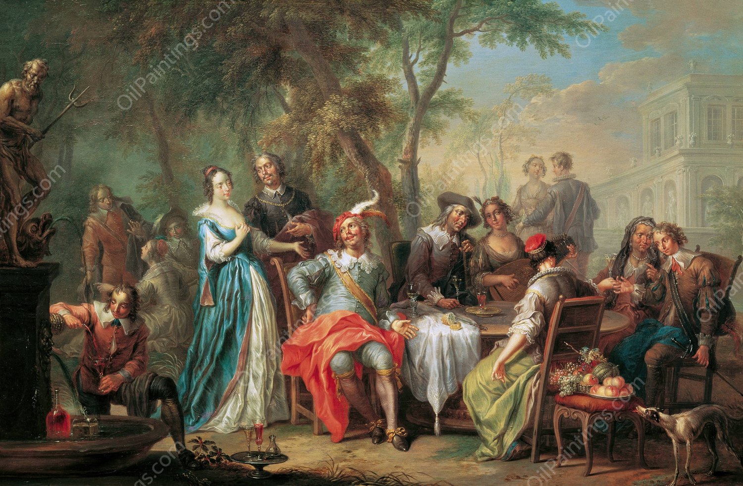 Unterhaltung im Freien mit Wein und Gesang  by Franz Christoph Janneck - Hand-Painted Oil Painting Reproduction
