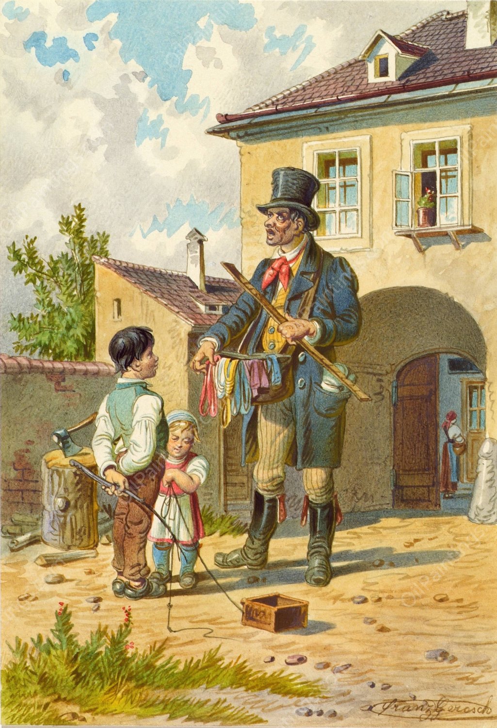 Der Bandelkramer  by Franz Gerasch - Hand-Painted Oil Painting Reproduction