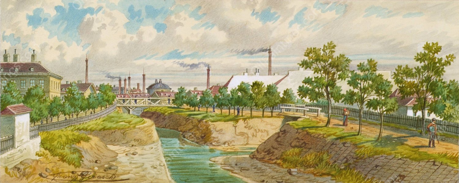 Der Hoblingersteg uber den Wienfluss  by Franz Gerasch - Hand-Painted Oil Painting Reproduction