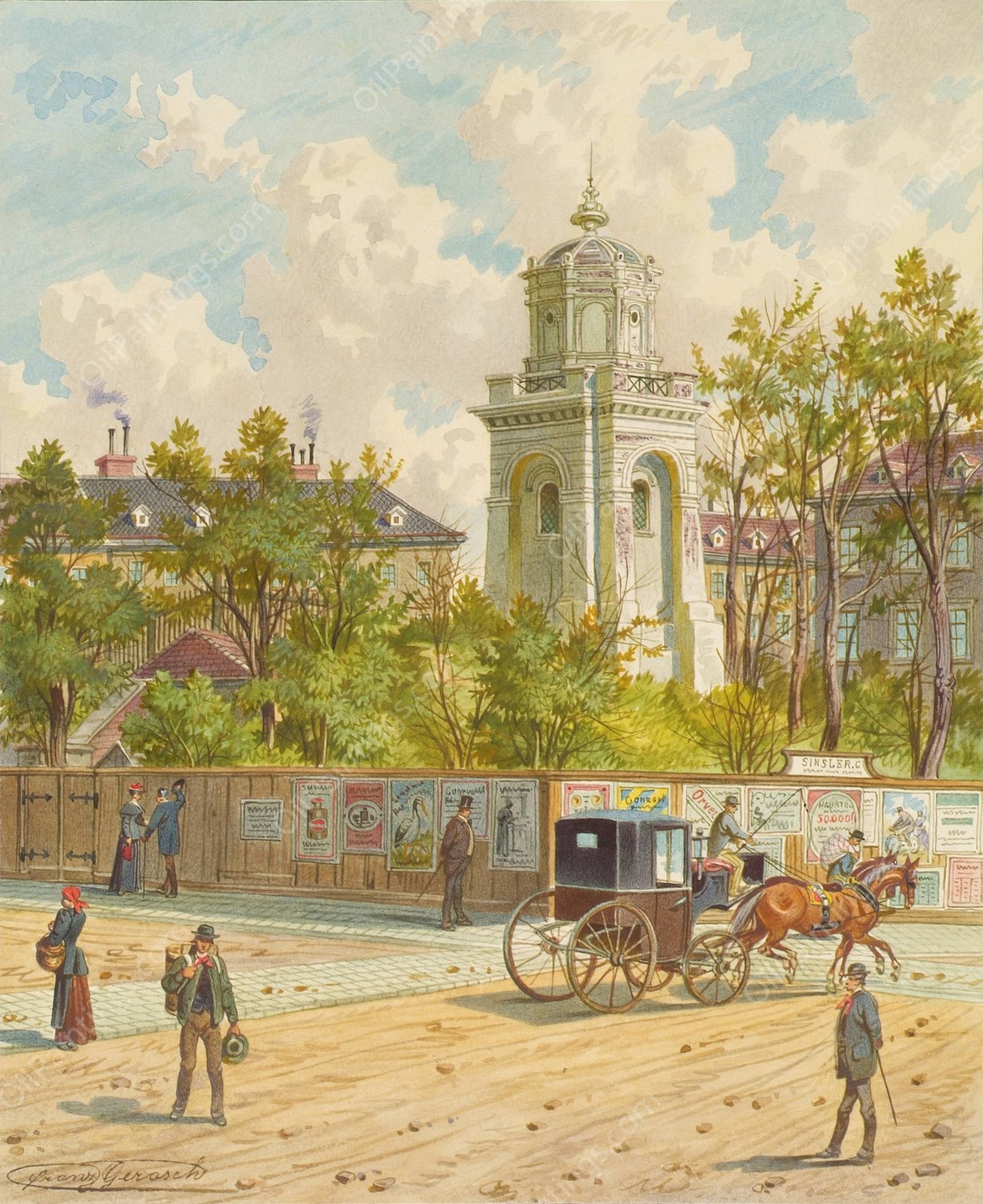 Die Wahringer Strase in Wien  by Franz Gerasch - Hand-Painted Oil Painting Reproduction