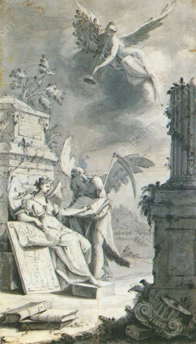 The Muse Clio Writing History by Franz Ignaz Guenther - Hand-Painted Oil Painting Reproduction