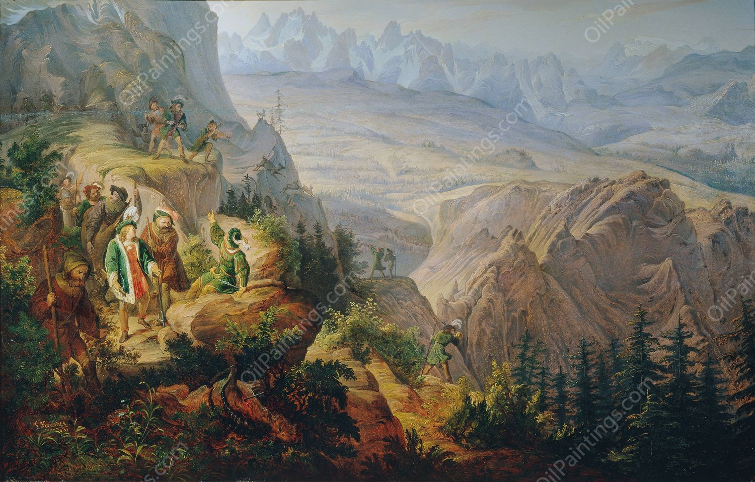 Kaiser Maximilian I. auf der Steinbockjagd  by Franz Krammer - Hand-Painted Oil Painting Reproduction