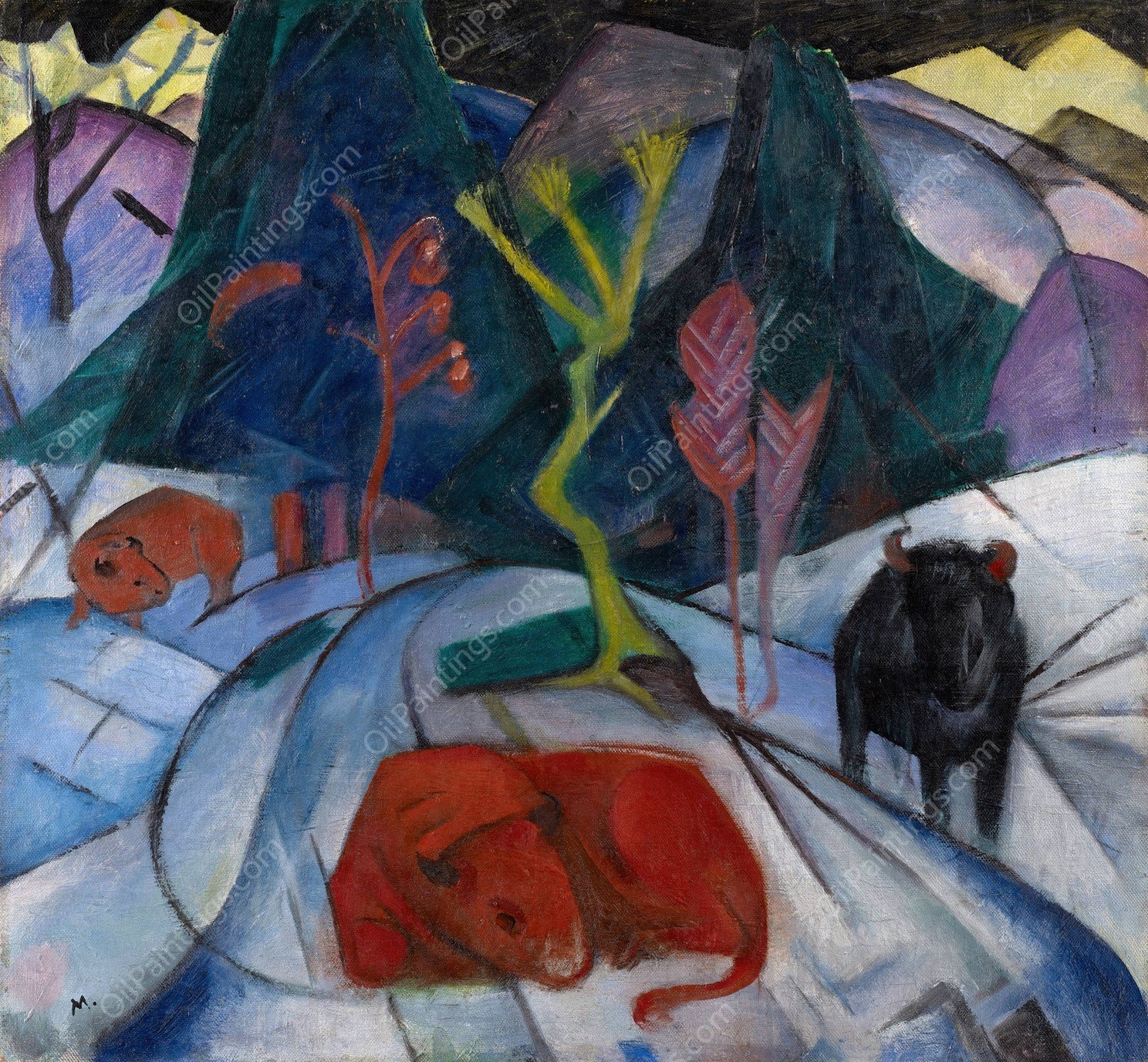 A Bison in Winter  by Franz Marc - Hand-Painted Oil Painting Reproduction