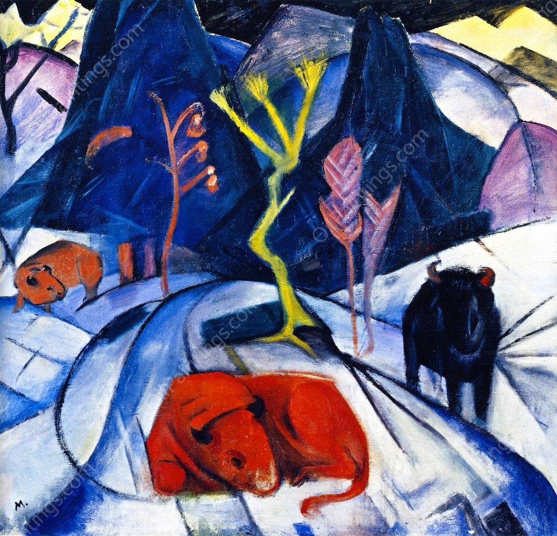 Bison in Winter by Franz Marc - Hand-Painted Oil Painting Reproduction