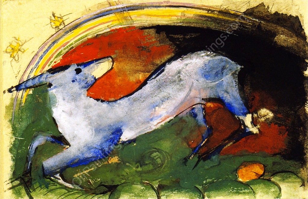 Bluish Fabulous Beast by Franz Marc - Hand-Painted Oil Painting Reproduction