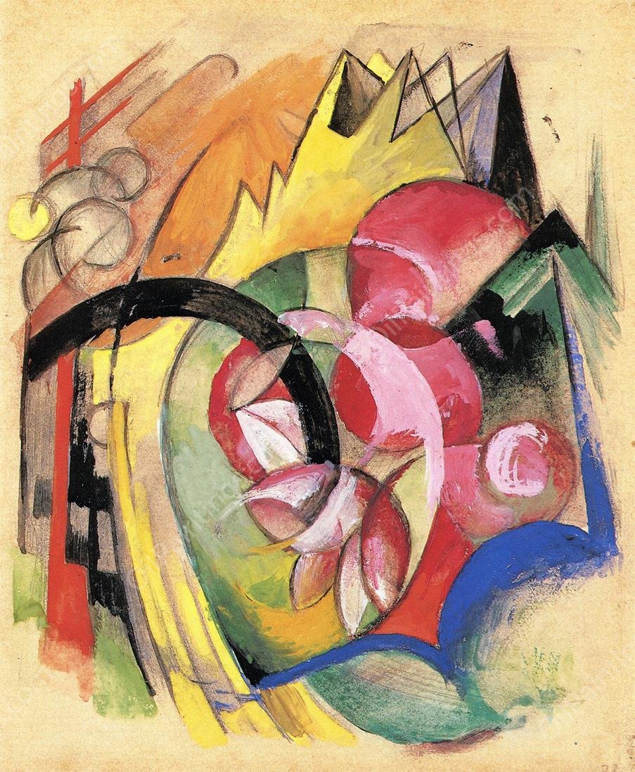Coloful Flowers also known as Abstract Forms by Franz Marc - Hand-Painted Oil Painting Reproduction
