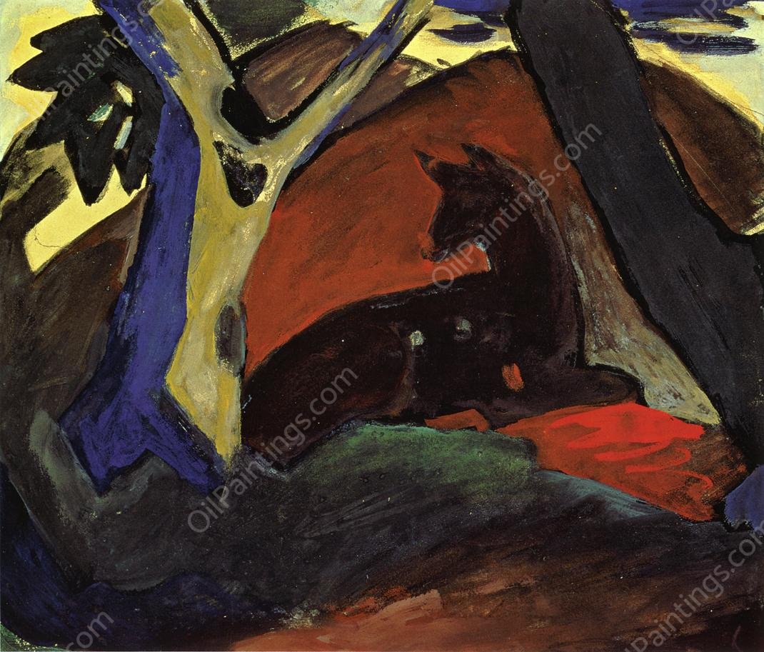 Crouching Deer by Franz Marc - Hand-Painted Oil Painting Reproduction