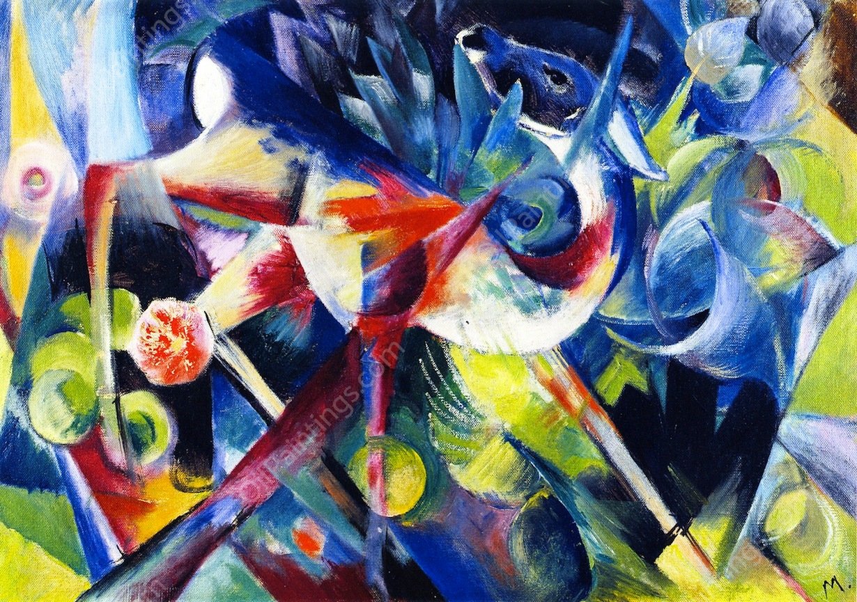Deer in a Flower Garden by Franz Marc - Hand-Painted Oil Painting Reproduction