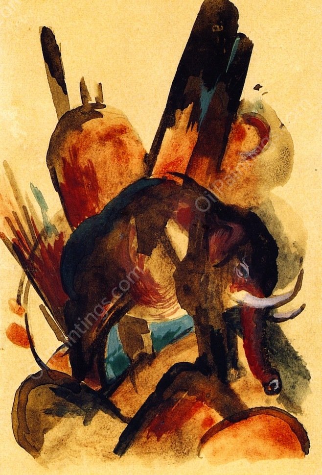 Elephant by Franz Marc - Hand-Painted Oil Painting Reproduction