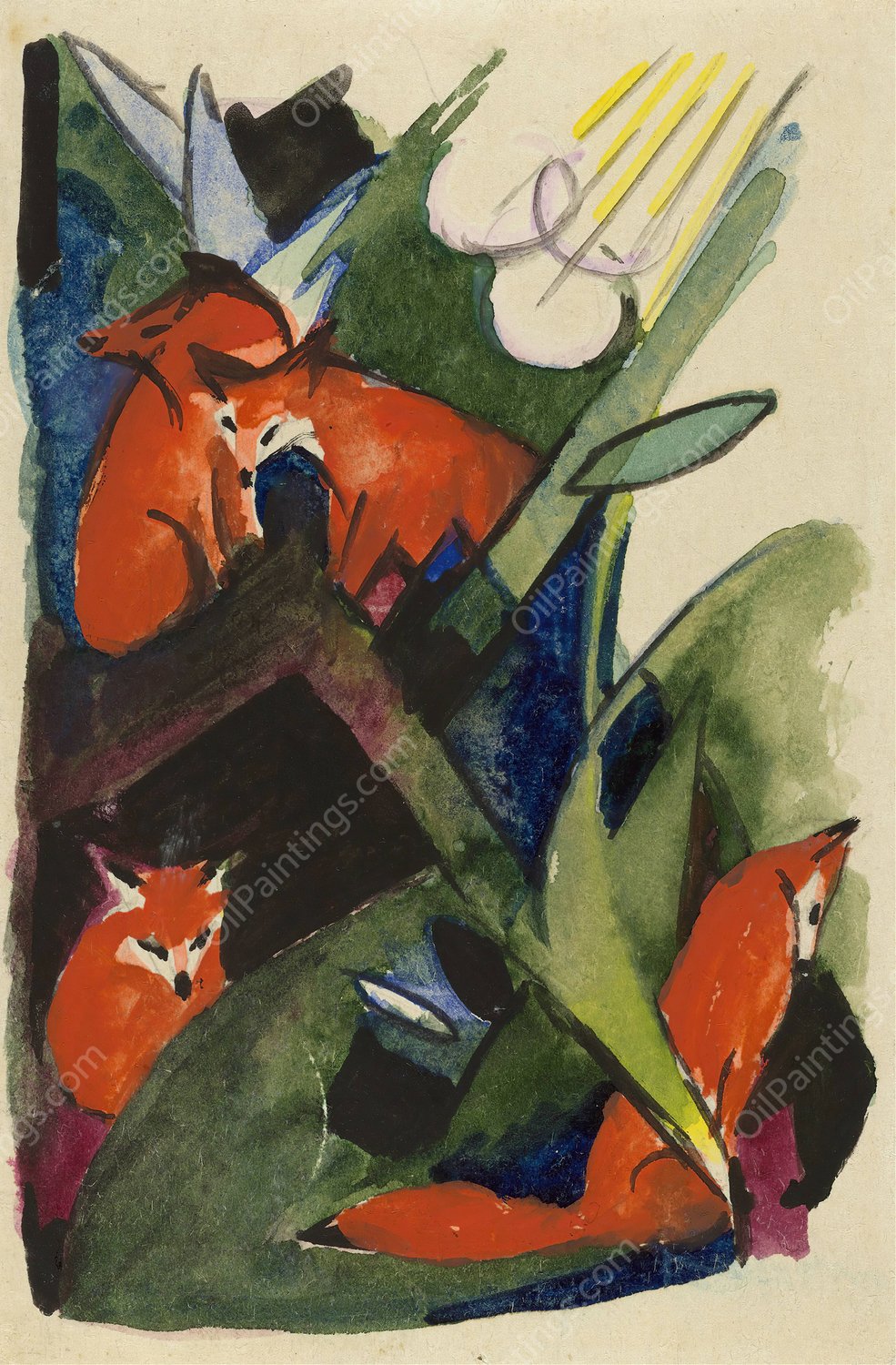 Four Foxes  by Franz Marc - Hand-Painted Oil Painting Reproduction