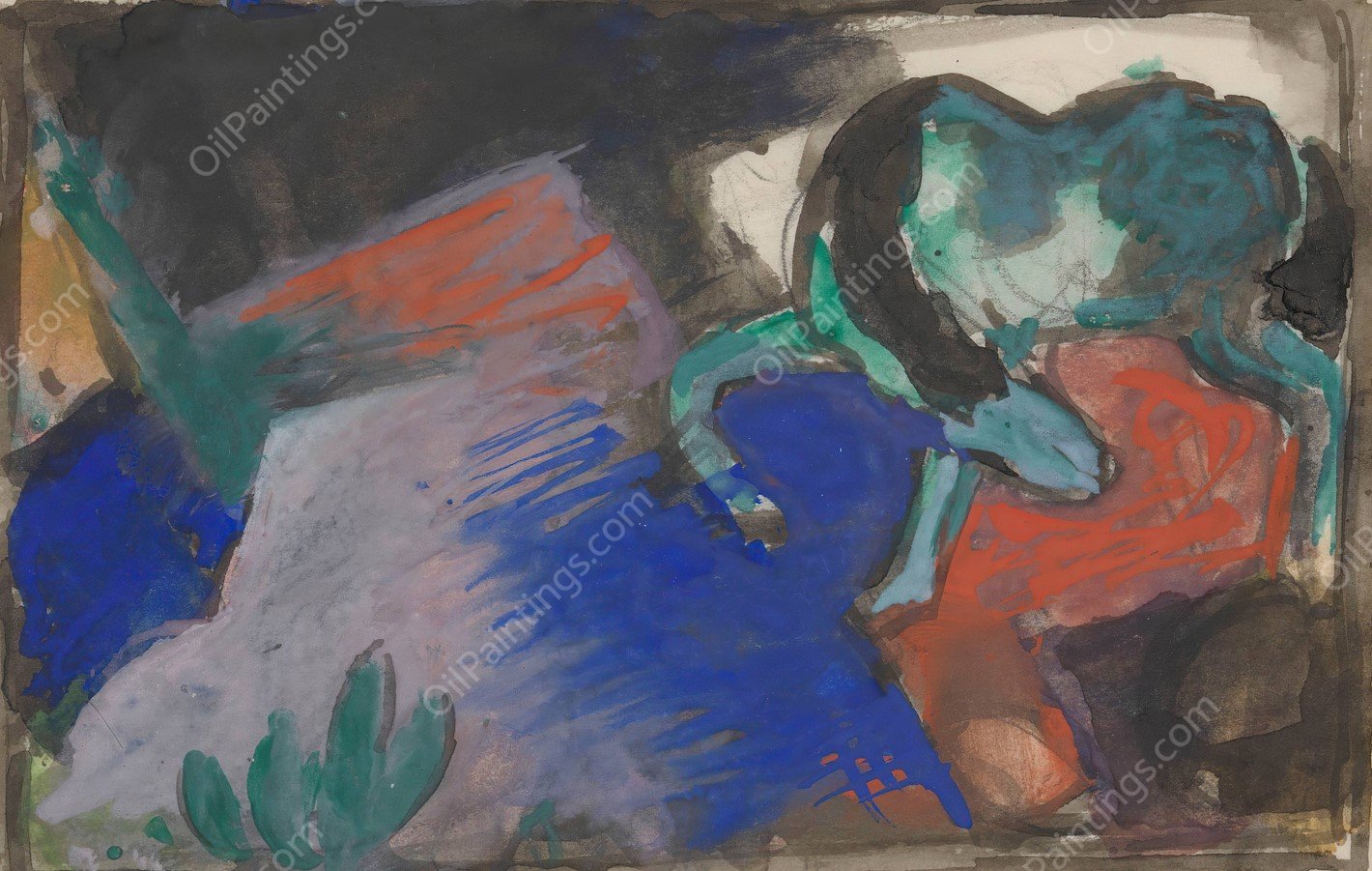 Green Horse in Landscape  by Franz Marc - Hand-Painted Oil Painting Reproduction