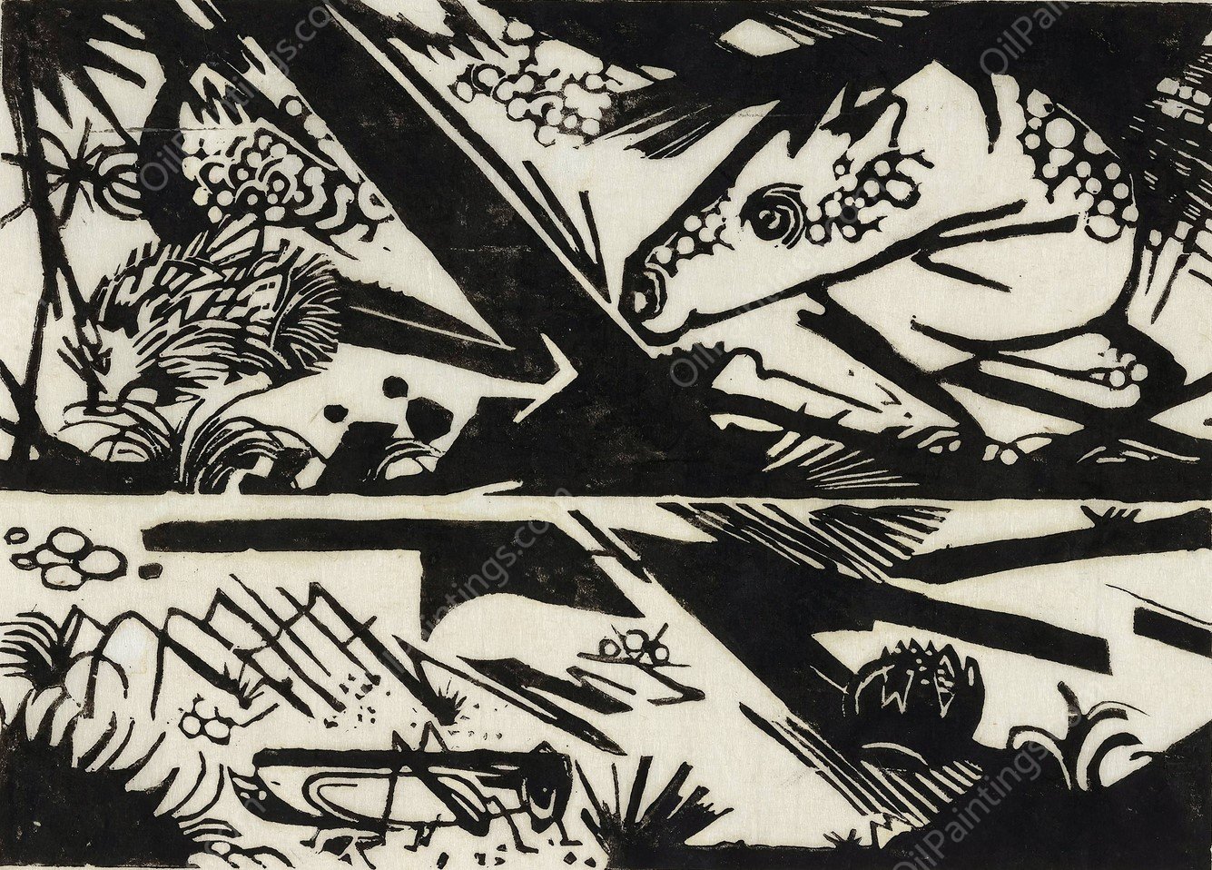 Horse and Hedgehog  by Franz Marc - Hand-Painted Oil Painting Reproduction