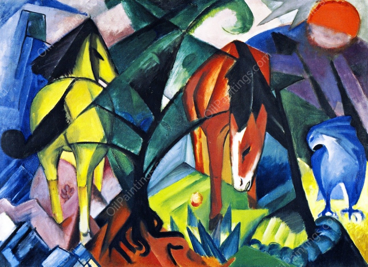 Horses and Eagle by Franz Marc - Hand-Painted Oil Painting Reproduction