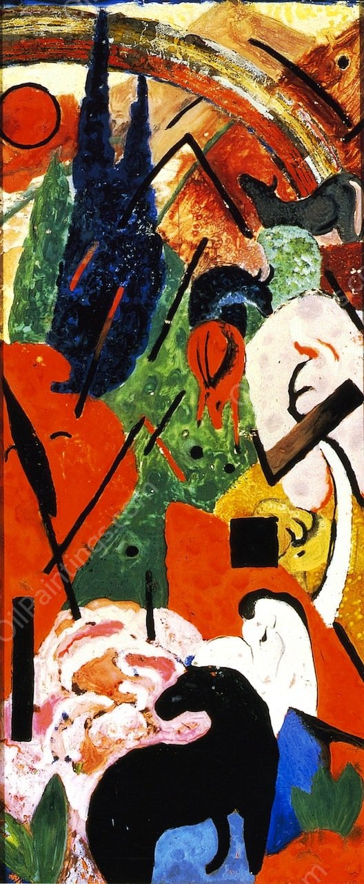 Landscape with Animals and Rainbow by Franz Marc - Hand-Painted Oil Painting Reproduction