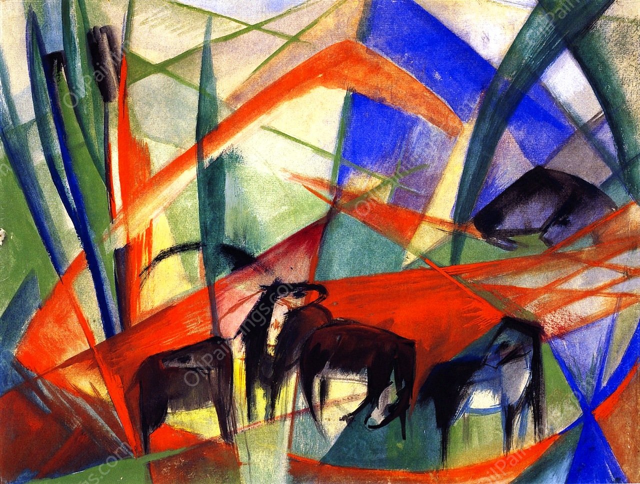 Landscape with Black Horses by Franz Marc - Hand-Painted Oil Painting Reproduction