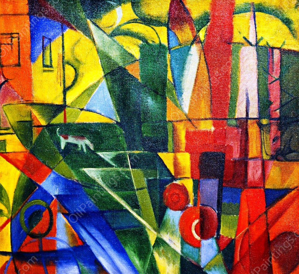 Landscape with House and Two Cows by Franz Marc - Hand-Painted Oil Painting Reproduction