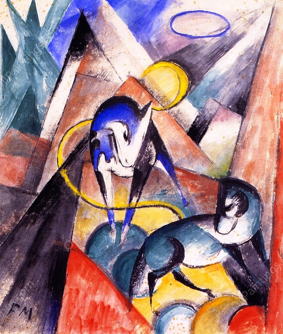 Landscape with Two Horses by Franz Marc - Hand-Painted Oil Painting Reproduction