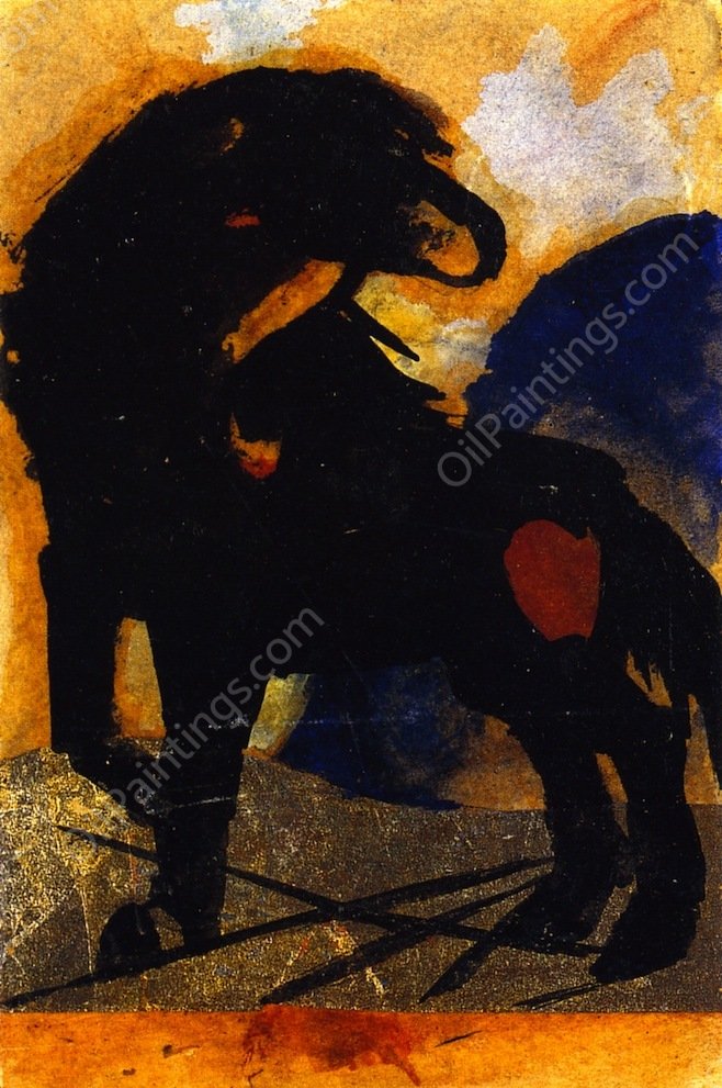 Little Black Horse by Franz Marc - Hand-Painted Oil Painting Reproduction