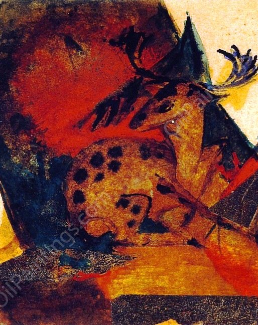 Lying Stag by Franz Marc - Hand-Painted Oil Painting Reproduction