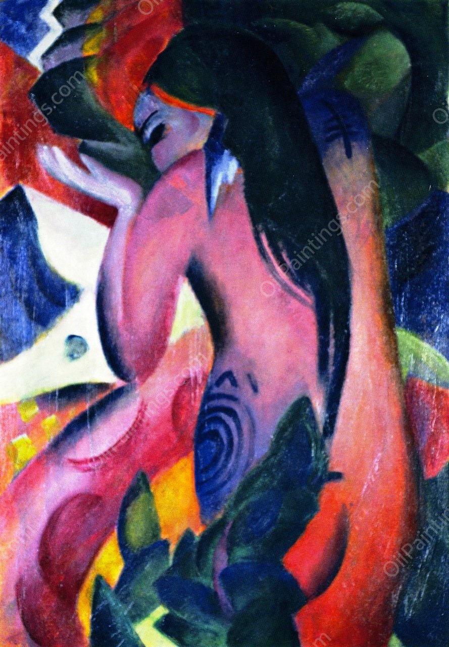 Red Woman also known as Girl with Black Hair by Franz Marc - Hand-Painted Oil Painting Reproduction