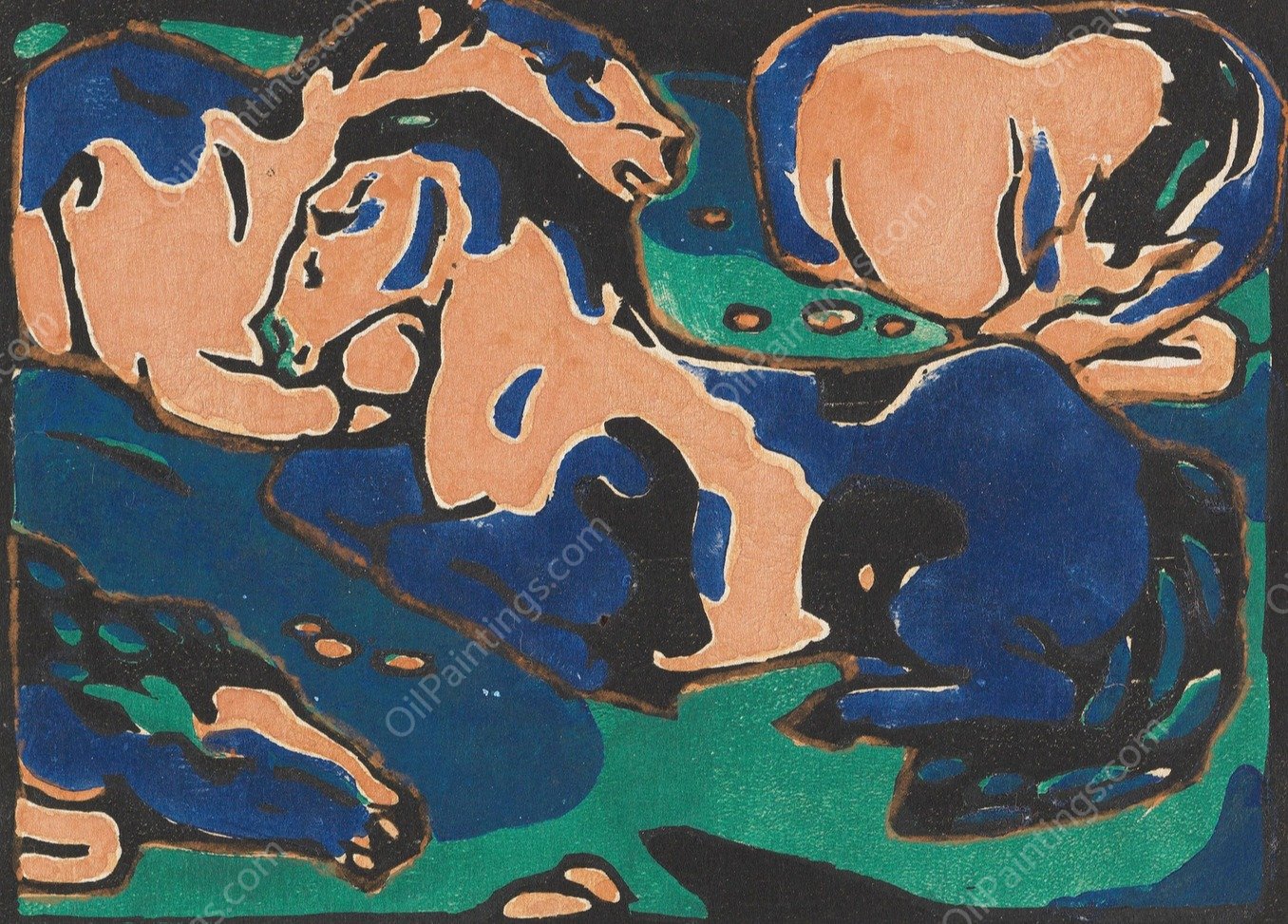 Ruhende Pferde  by Franz Marc - Hand-Painted Oil Painting Reproduction