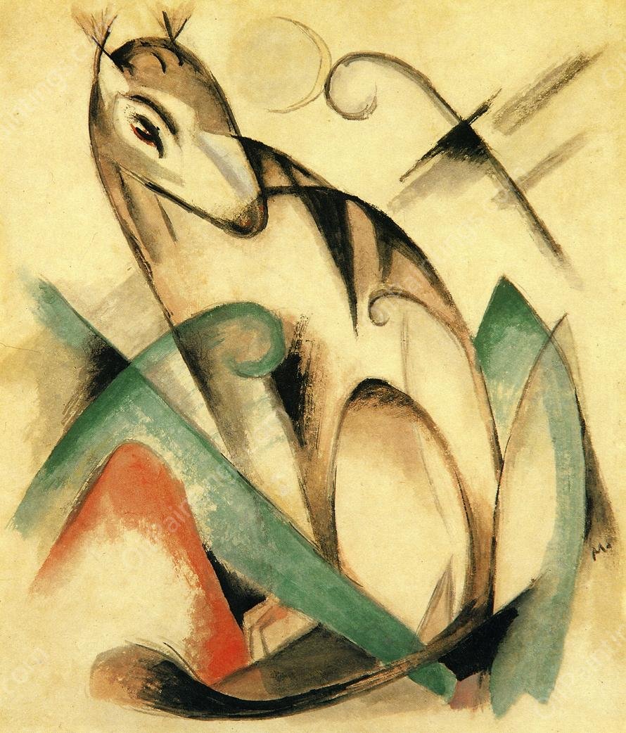 Seated Mythical Animal by Franz Marc - Hand-Painted Oil Painting Reproduction