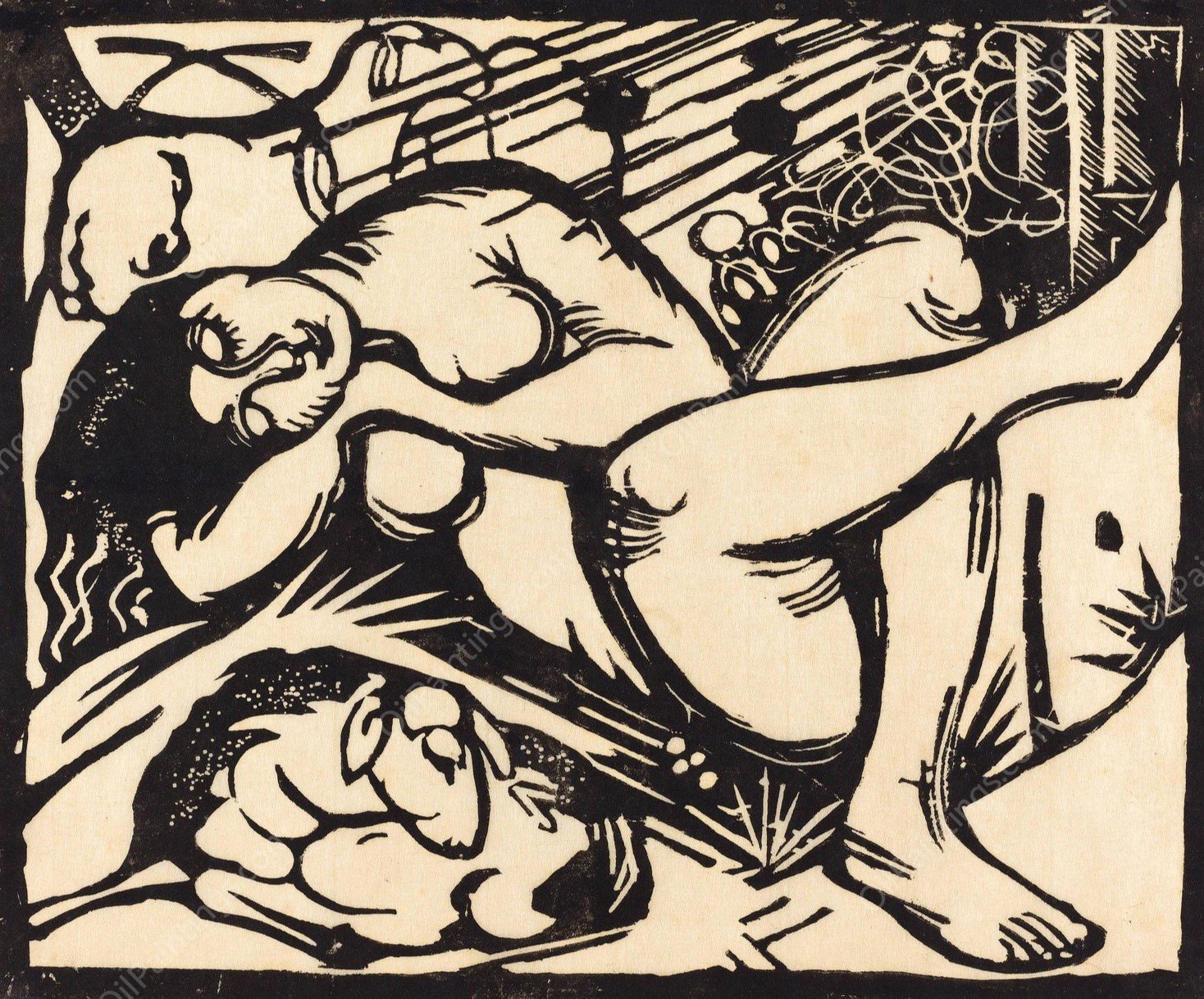 Sleeping Shepherdess  by Franz Marc - Hand-Painted Oil Painting Reproduction