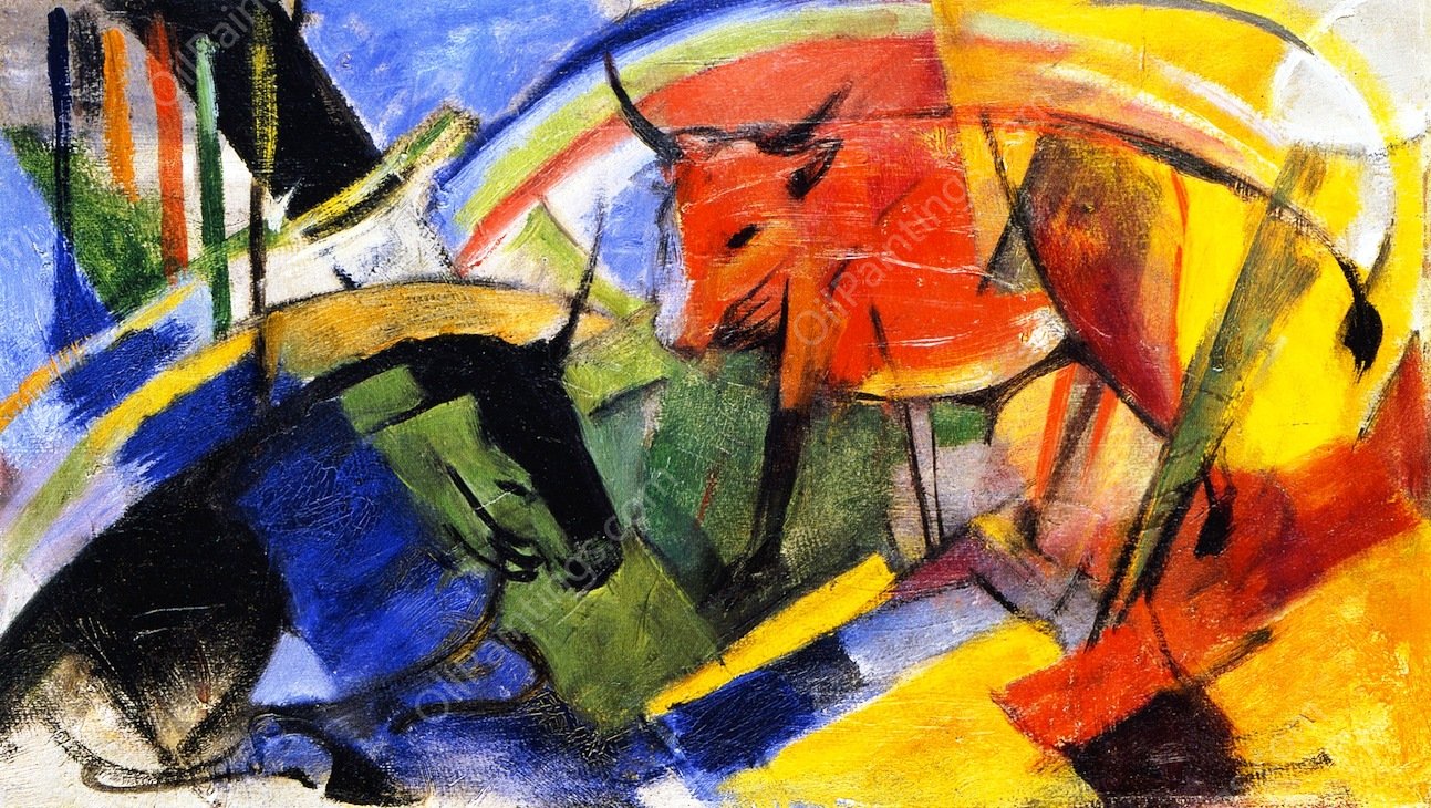 Small Picture with Cattle by Franz Marc - Hand-Painted Oil Painting Reproduction
