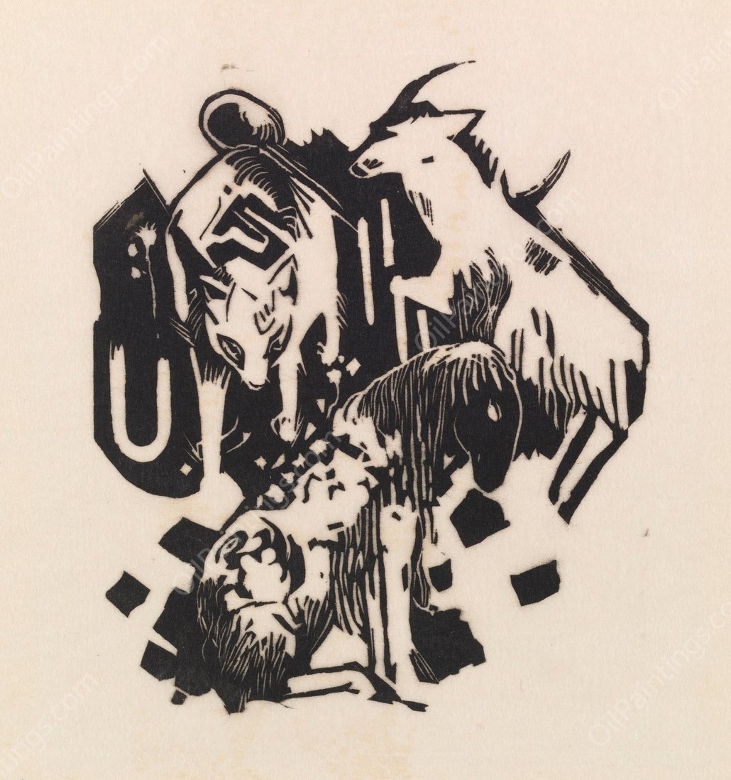 Three Animals  by Franz Marc - Hand-Painted Oil Painting Reproduction