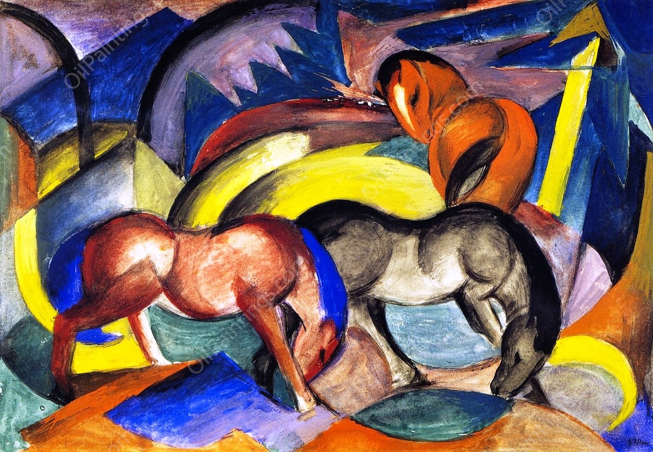 Three Horses by Franz Marc - Hand-Painted Oil Painting Reproduction