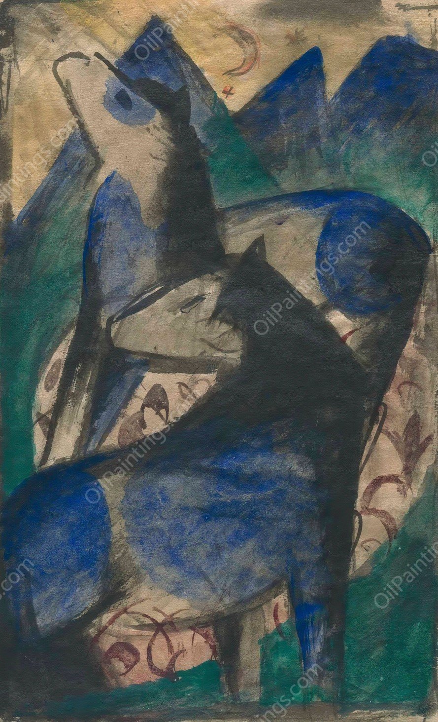 Two Blue Horses  by Franz Marc - Hand-Painted Oil Painting Reproduction