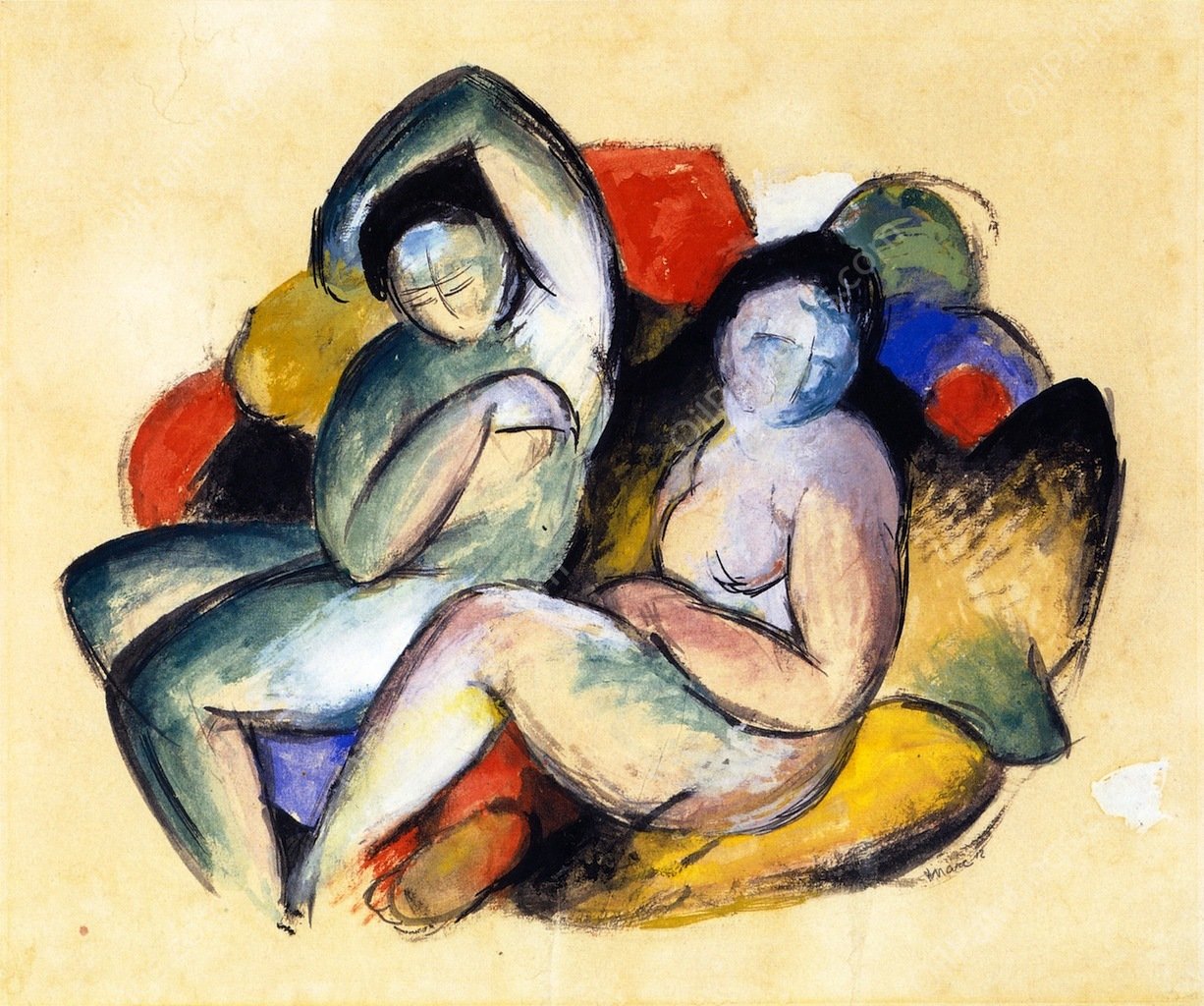 Two Female Nudes by Franz Marc - Hand-Painted Oil Painting Reproduction
