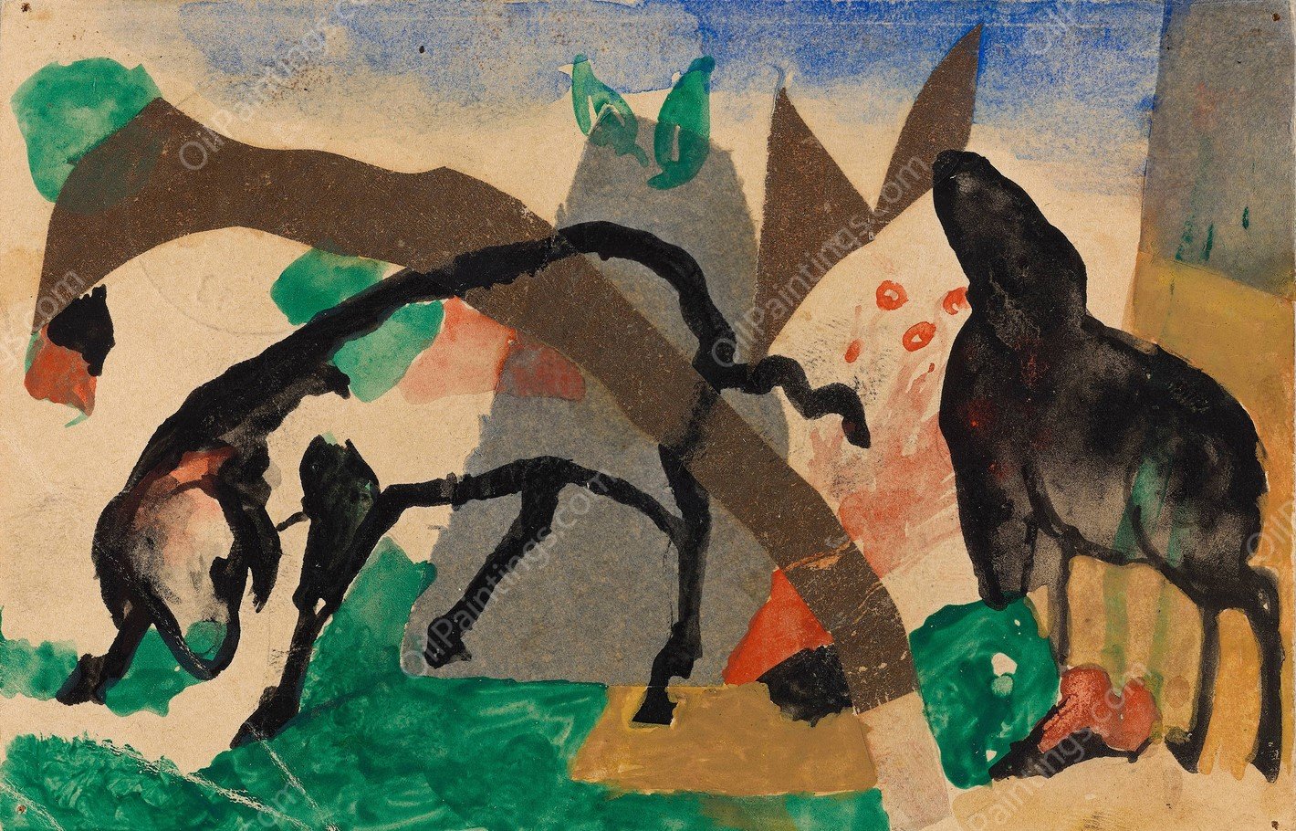 Two Sheep  by Franz Marc - Hand-Painted Oil Painting Reproduction