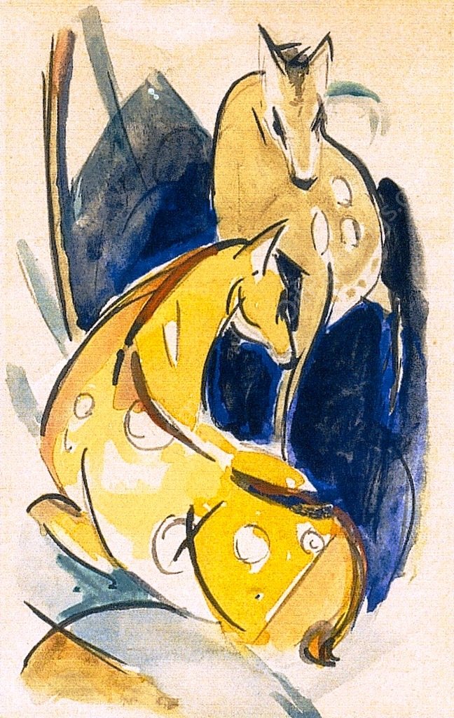 Two Yellow Animals by Franz Marc - Hand-Painted Oil Painting Reproduction
