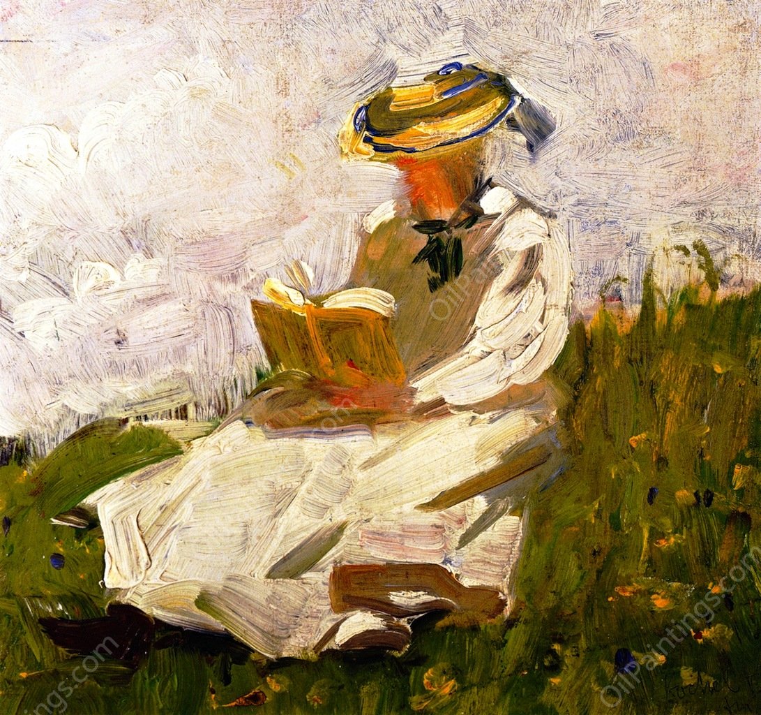 Woman Reading in a Meadow by Franz Marc - Hand-Painted Oil Painting Reproduction
