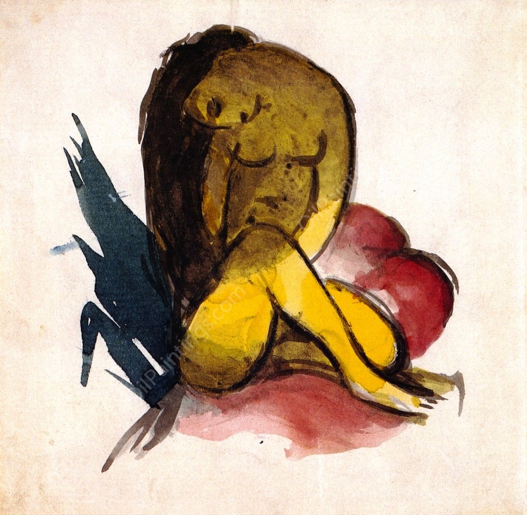 Yellow Female Nude Seated by Franz Marc - Hand-Painted Oil Painting Reproduction